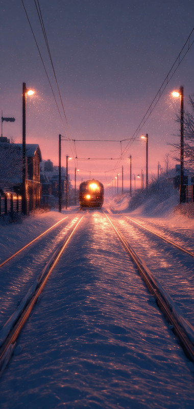 nostalgic snowy train crossing with warm lights glowing in qu af39989c 232d 4178 85d0 f62571ebc80f 2