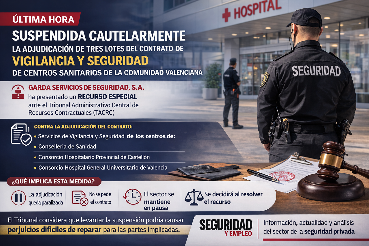 Suspensión cautelar de la adjudicación de varios lotes del contrato de seguridad en centros sanitarios de la Comunidad Valenciana