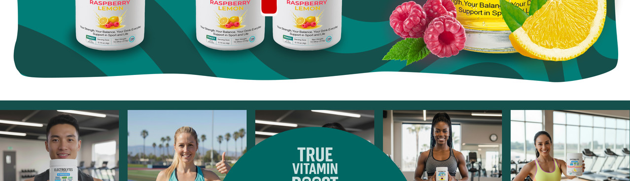 Electrolyte Powder with 12 Minerals and 6 Vitamins Raspberry & Lemon Flavor - 6