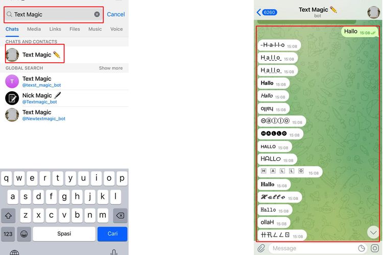 Ilustrasi cara menggunakan font Cuping Telegram.