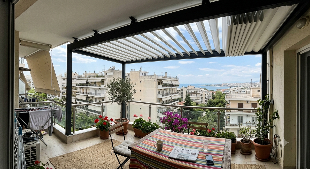 Ανοιγόμενη πέργκολα σε μπαλκόνι