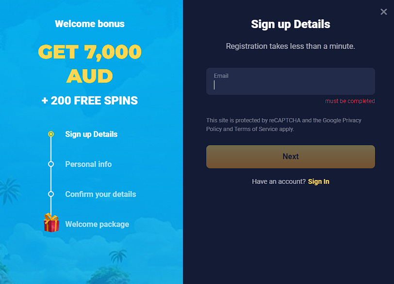 Display of lucrative sign-up bonus at the premier AUD Online Casino, joo casino