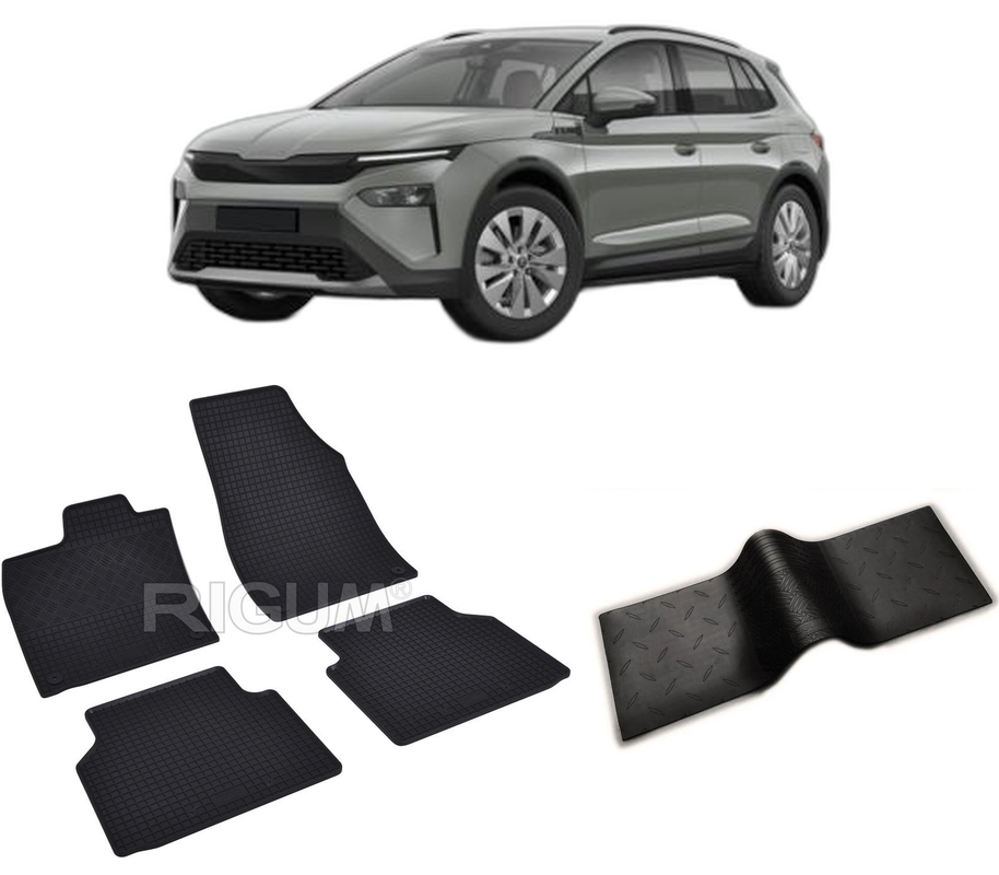 Set covorase auto SKODA ELROQ din 2025-PREZENT, cu covoras tunel median, CAROSERIE SUV, Presuri cauciuc 100%, compatibil cu autoturismul SKODA ELROQ, Rigum