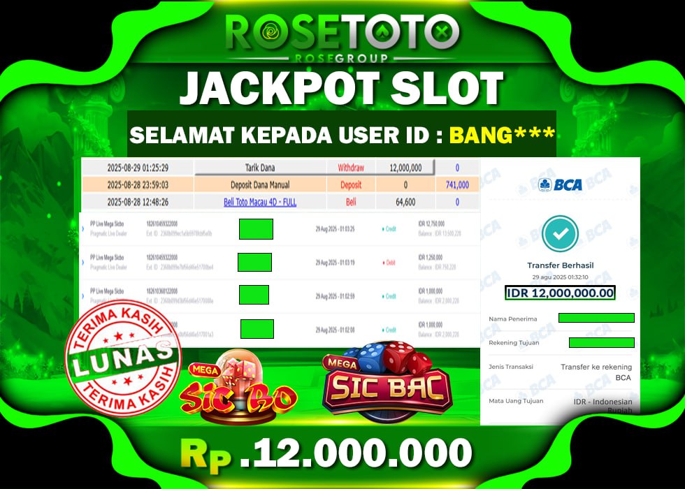 ROSETOTO JACKPOT LIVE GAME MEGA SIC BAC Rp.12.000.000.,- LUNAS