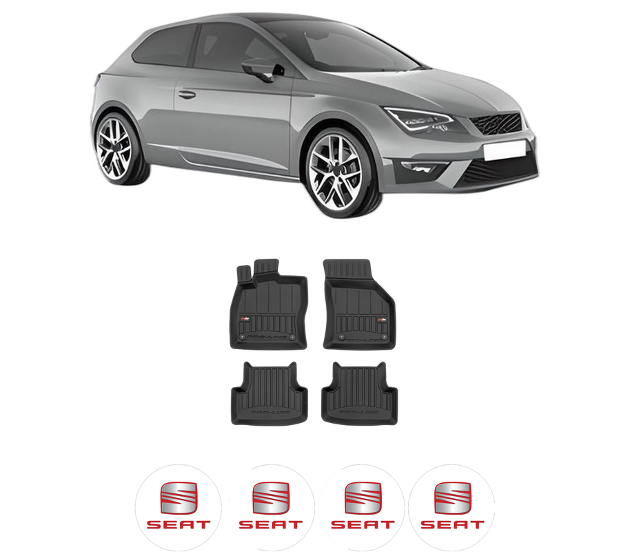 Set covorase presuri SEAT LEON | 5F din 2008-2013, auto, din cauciuc thermoplastic, 4 Stickere auto cu SEAT
