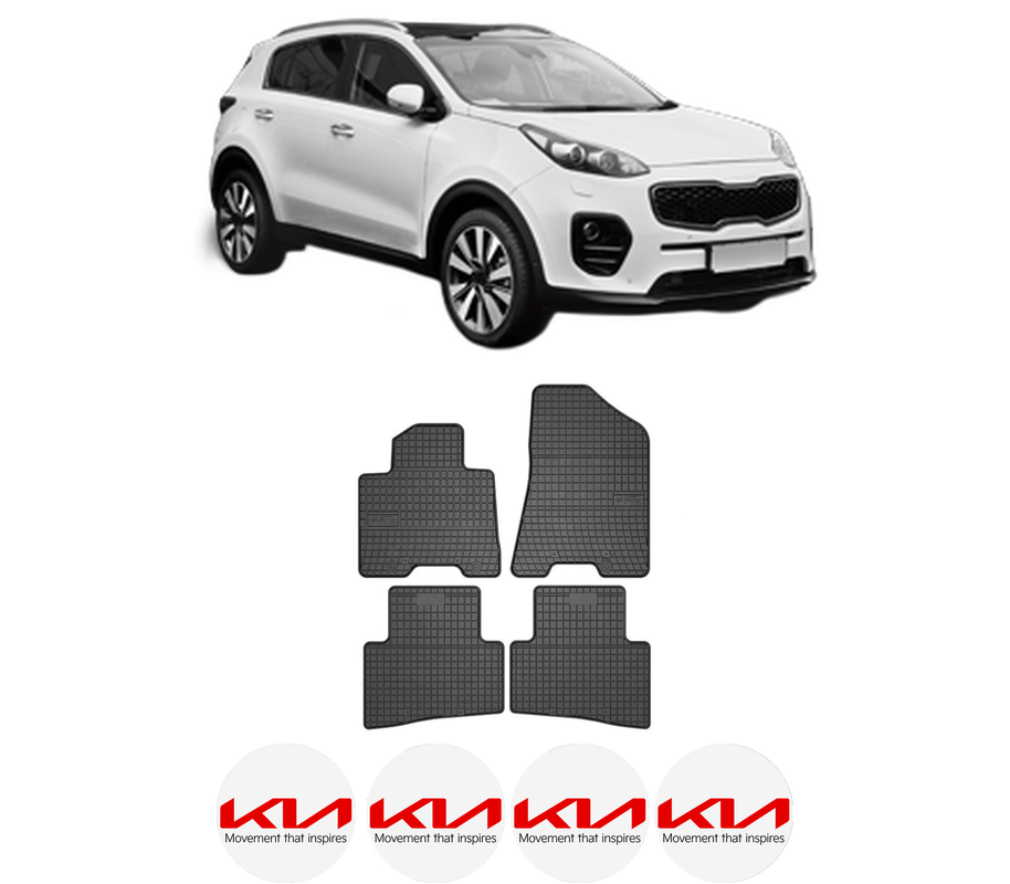 Set covorase presuri KIA SPORTAGE IV | QL din 2015-2020, auto, din cauciuc thermoplastic, 4 Stickere auto cu KIA