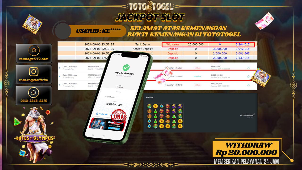 Bukti Kemenangan Permainan Slot Gates Of Olympus  Dengan ID : KE****  Terbayar Lunas!!