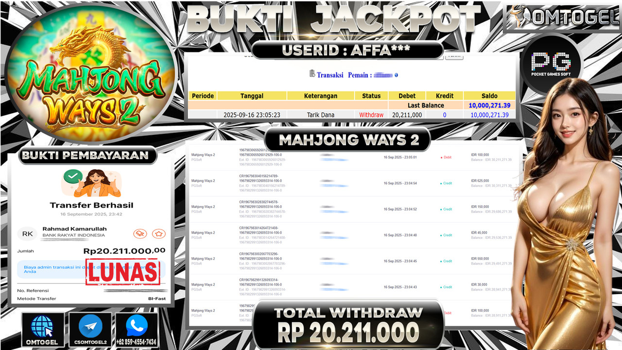 OMTOGEL JACKPOT PGSOFT MAHJONG WAYS 2 20 JUTA DI BAYAR LUNAS ,-
