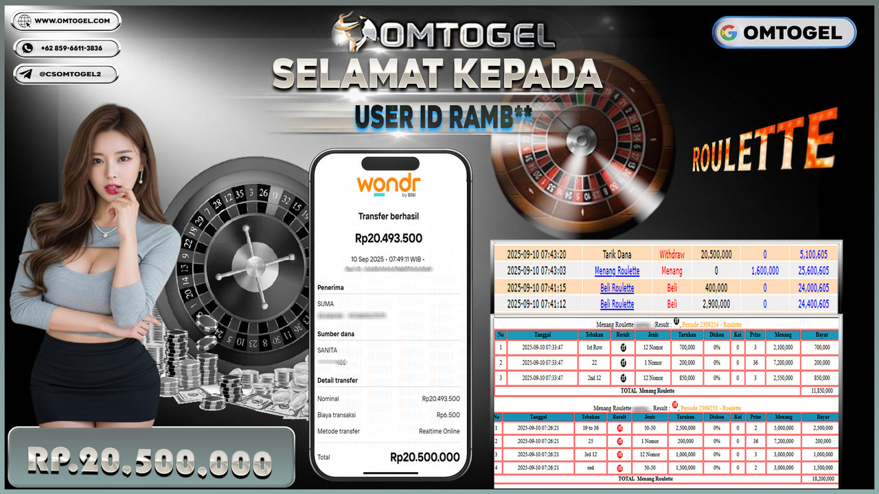 OMTOGEL JACKPOT LIVE GAMES ROULETTE 20 JUTA DI BAYAR LUNAS ,-