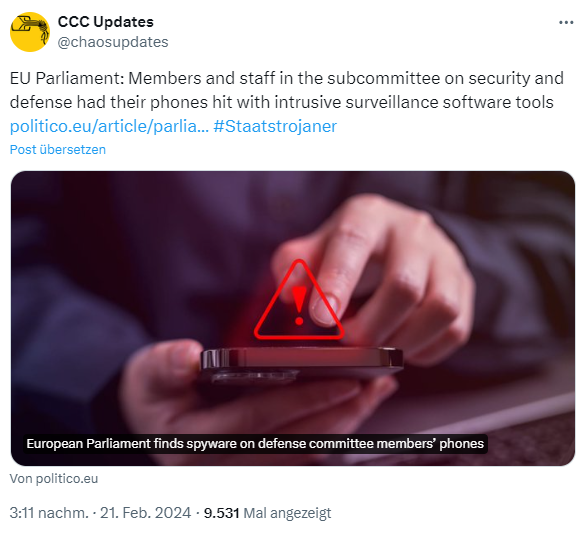 EU-Parlament: Spyware auf Geräten von Mitgliedern und Angestellten gefunden