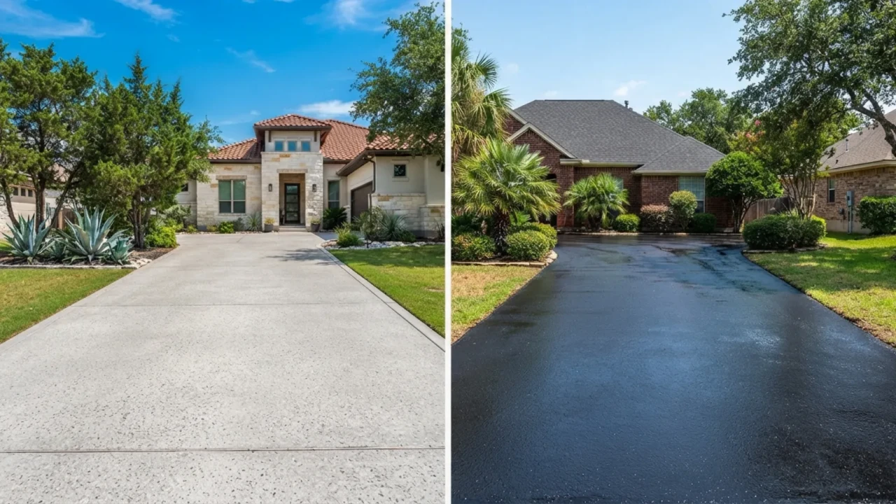 Concrete driveway maintenance sealing in San Antonio versus asphalt resealing requirements