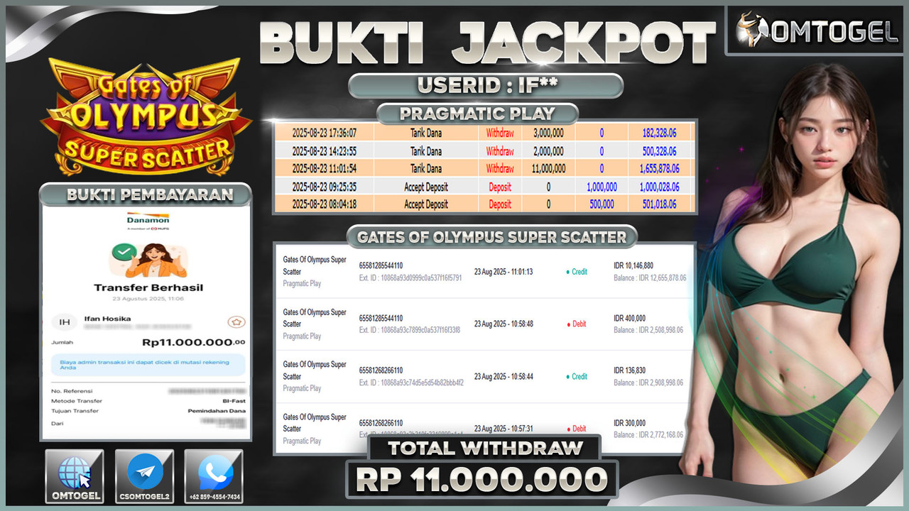 OMTOGEL JACKPOT PRAGMATIC PLAY GATES OF OLYMPUS SUPER SCATTER 11 JUTA DI BAYAR LUNAS ,-