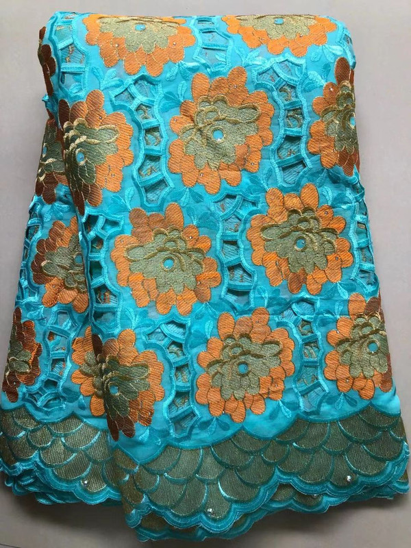 Handcut Voile Lace – Turquoise & Orange — Jadayat fabrics