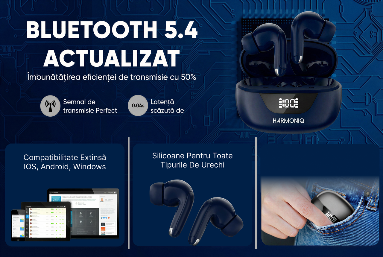 Casti wireless elegante cu tehnologie ANC