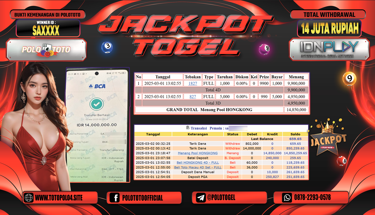 POLOTOTO JACKPOT TOGEL PASARAN HONGKONG Rp.14.000.000,-