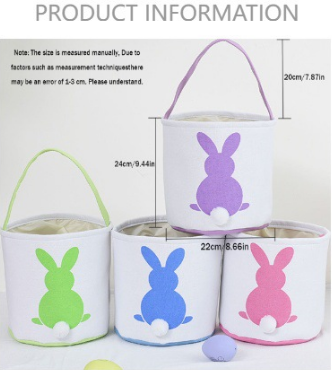 Personalised Easter Bunny Basket Hand-Embroidered Canvas Tote – Soft Pink Bunny Ear Candy Bag & Storage Bucket