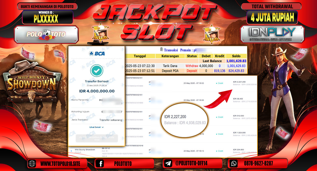 POLOTOTO JACKPOT SLOT WILD BOUNTY SHOWDOWN Rp.4.000.000,-
