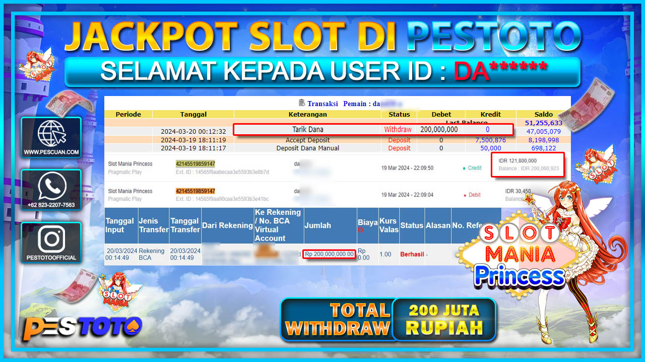 HANYA DI PESTOTO JP PASTI DI BAYAR LUNAS DAN CEPAT!!!!!! JP SLOT{ SLOT MANIA PRINCES} Rp.200.000.000 !!!!!