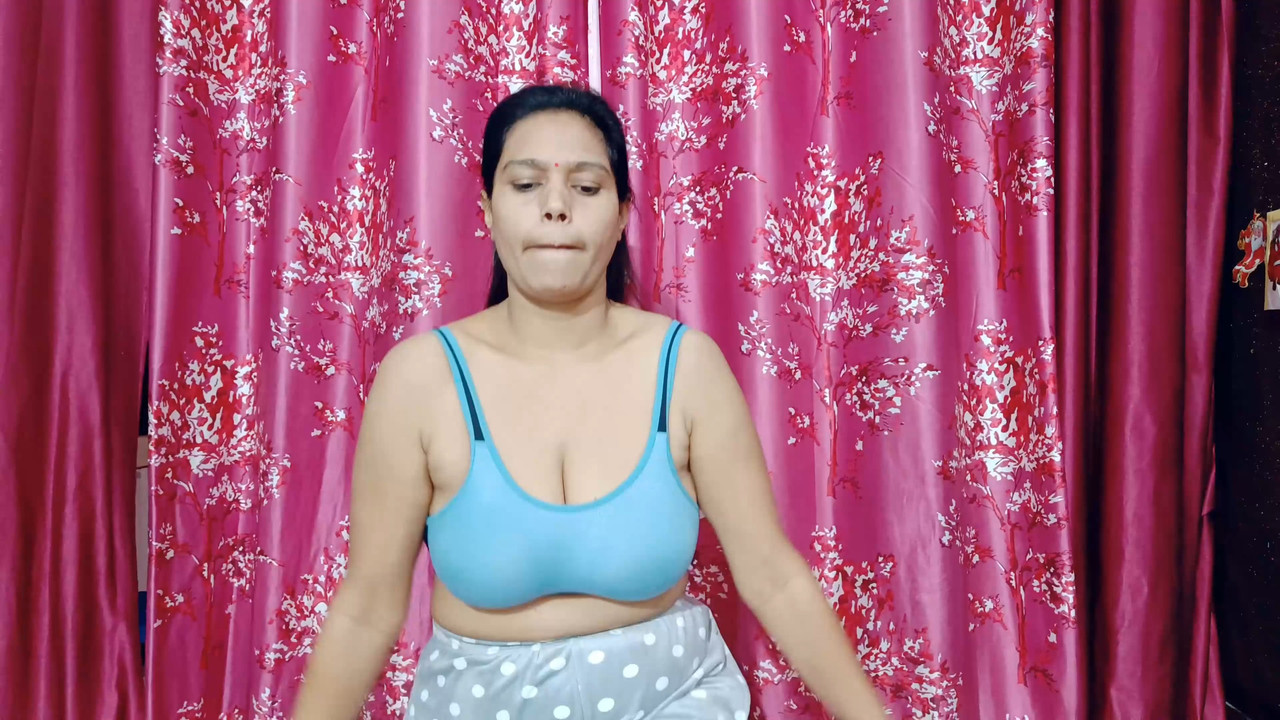 Busty Desi lady excersise in blue sports bra and nipples visible mp4 snapshot 01 44 166