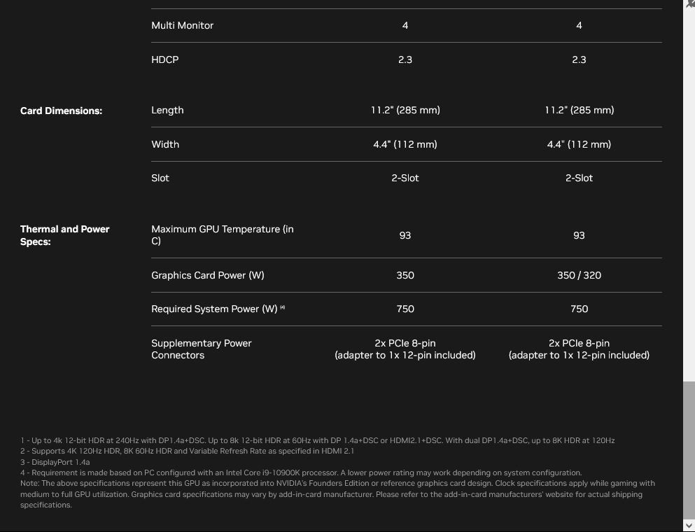 Specs  RTX 3080 Ti