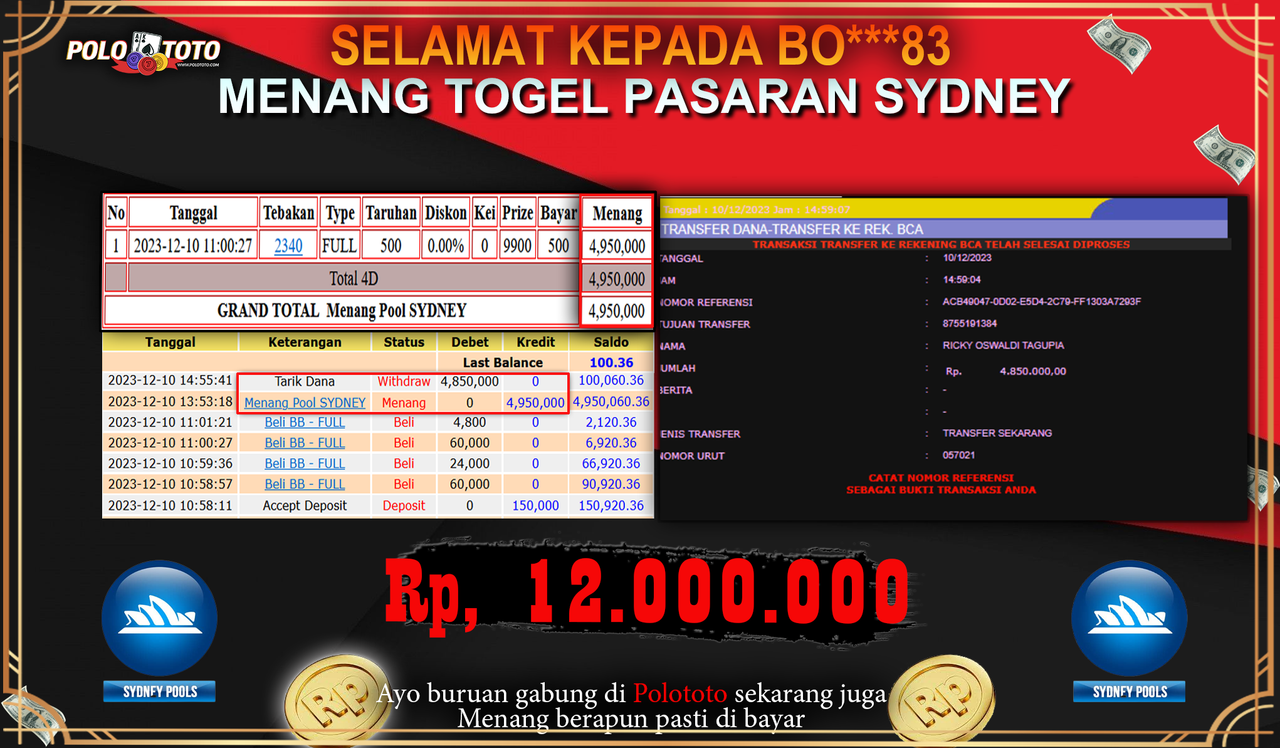 BUKTI PEMBAYARAN JACKPOT DIPOLOTOTO DIBAYAR LUNAS!!!