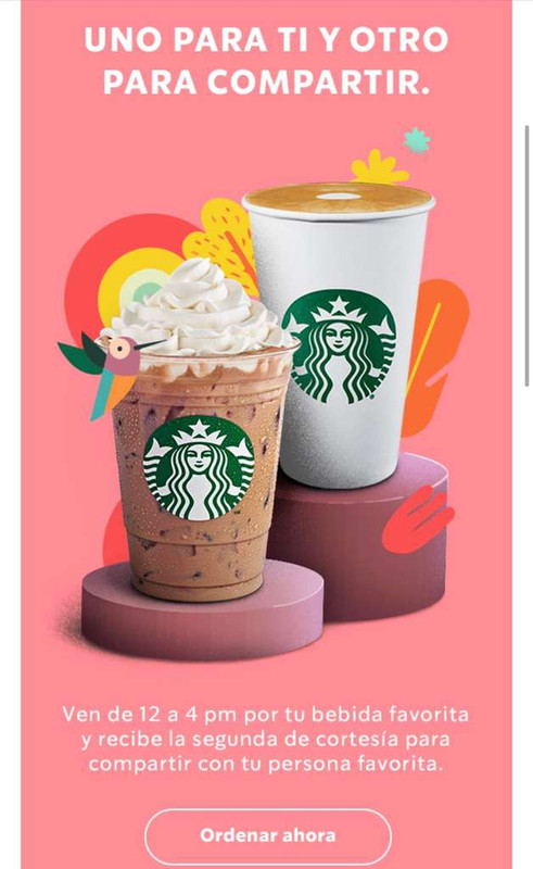 Starbucks Rewards 2X1 en bebidas seleccionadas (grande o venti) 