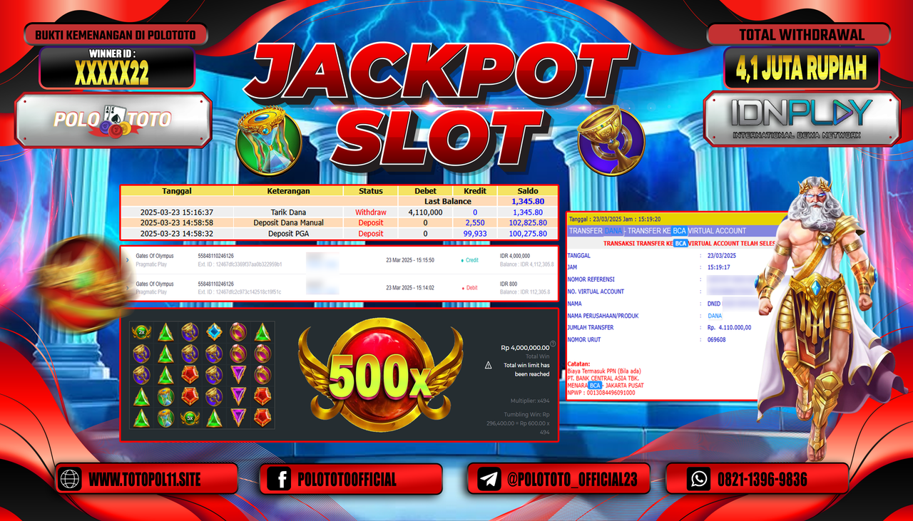 POLOTOTO JACKPOT SLOT GATES OF OLYMPUS Rp.4.110.000,-