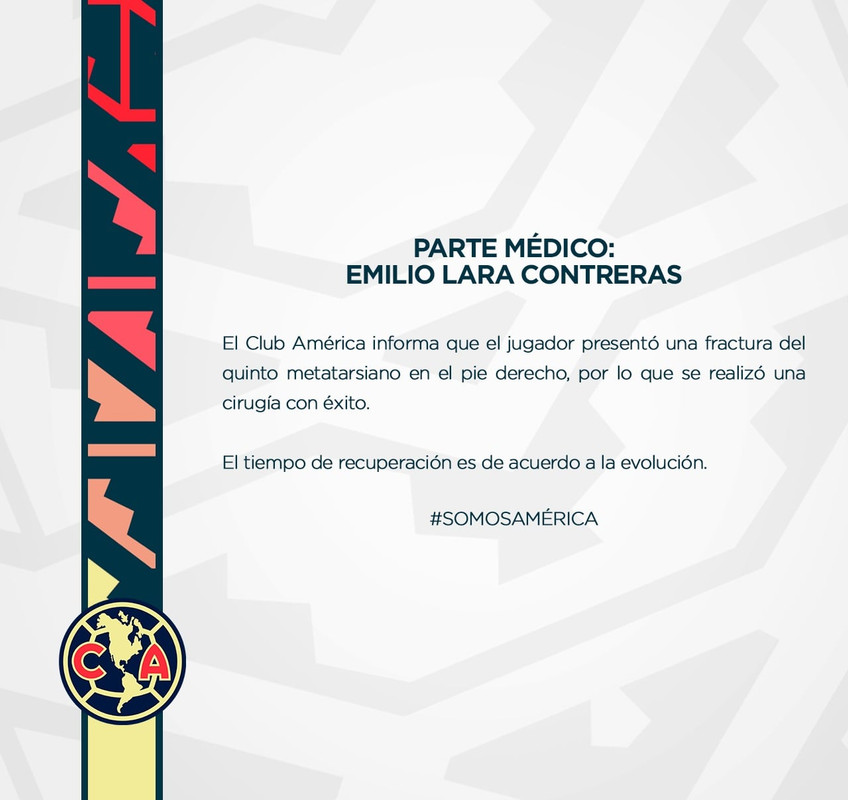 Club América pierde a Emilio Lara por lesión el resto del Clausura 2022