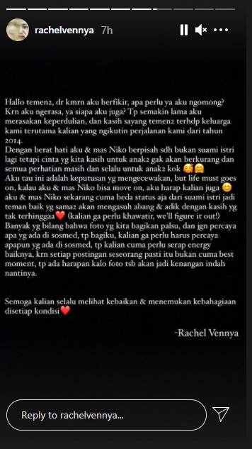 Instagram Story Rachel Vennya
