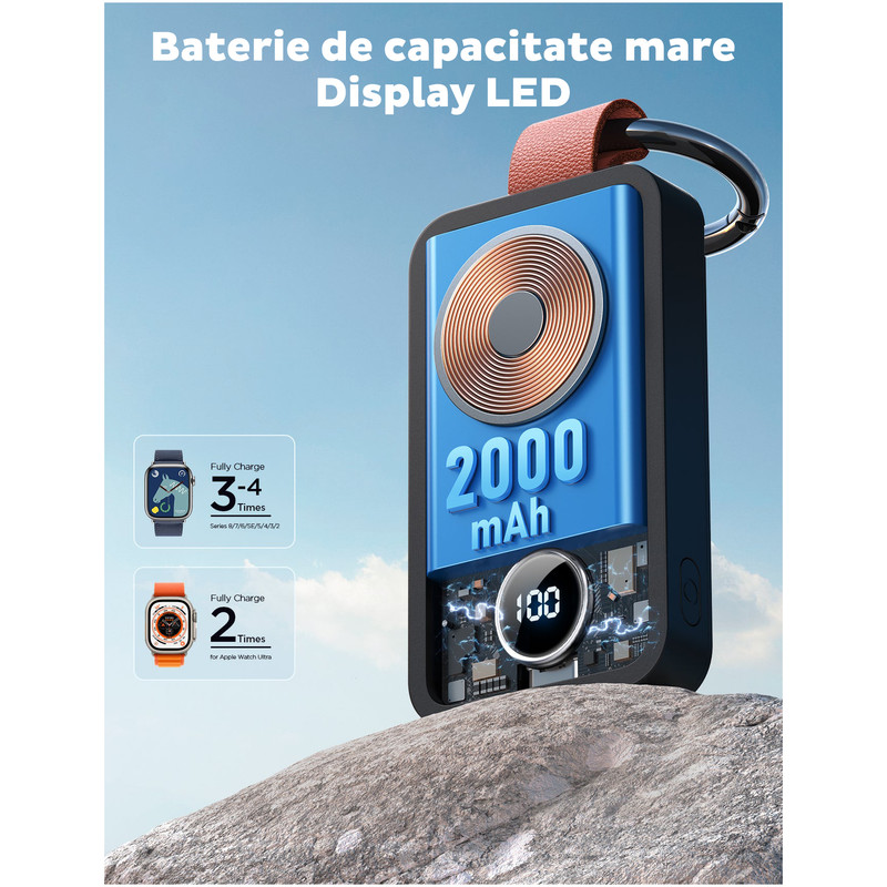 Baterie externa cu incarcare wireless Joyroom JR-WQW01, compatibila cu toate seriile Apple Watch, 3W, Qi Charging, 2000 mAh, Negru imgi 348 joyroom jr wqw01 2000mah portable watch wireless charger 1