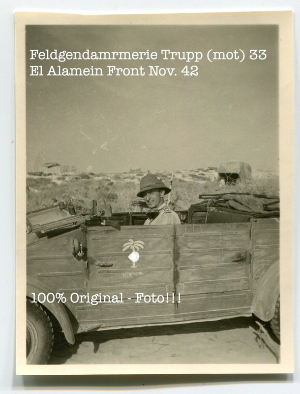 Foto Feldgendarmerie Trupp33 Afrika El Alamein Kübelwagen Wappen