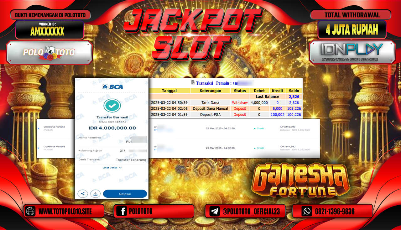 POLOTOTO JACKPOT SLOT GANESHA FORTUNE Rp.4.000.000,-