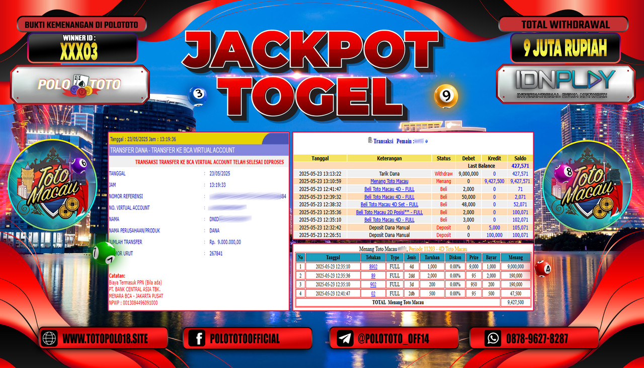 POLOTOTO JACKPOT TOGEL TOTOMACAU POOLS Rp.9.000.000,-