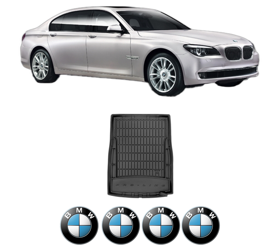 Tavita Portbagaj BMW Seria 7 (F01, F02, F03, F04) din 2008-2015, Protectie Portbagaj Auto, 4x Stickere auto cu BMW