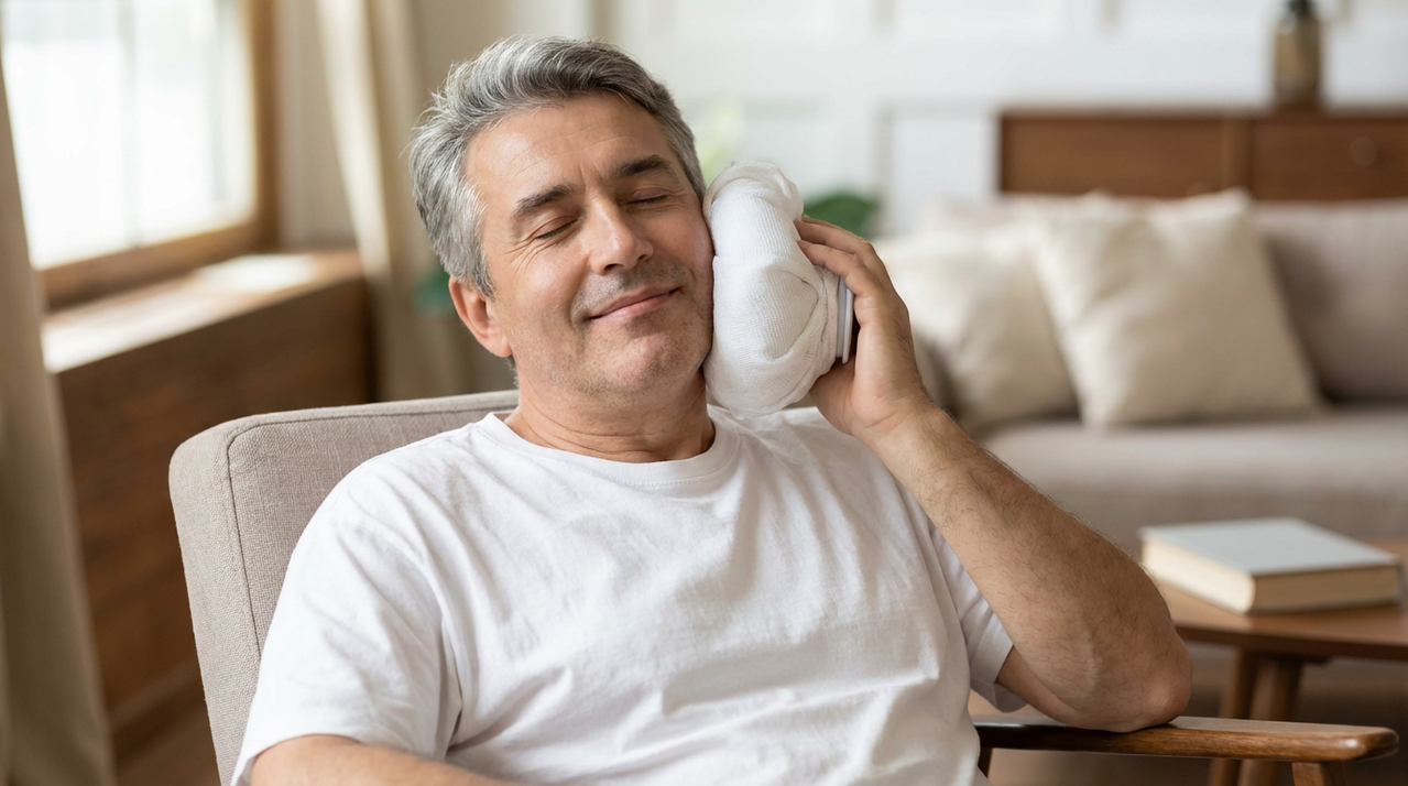 Восстановление после удаления зуба мудрости: пациент с компрессом