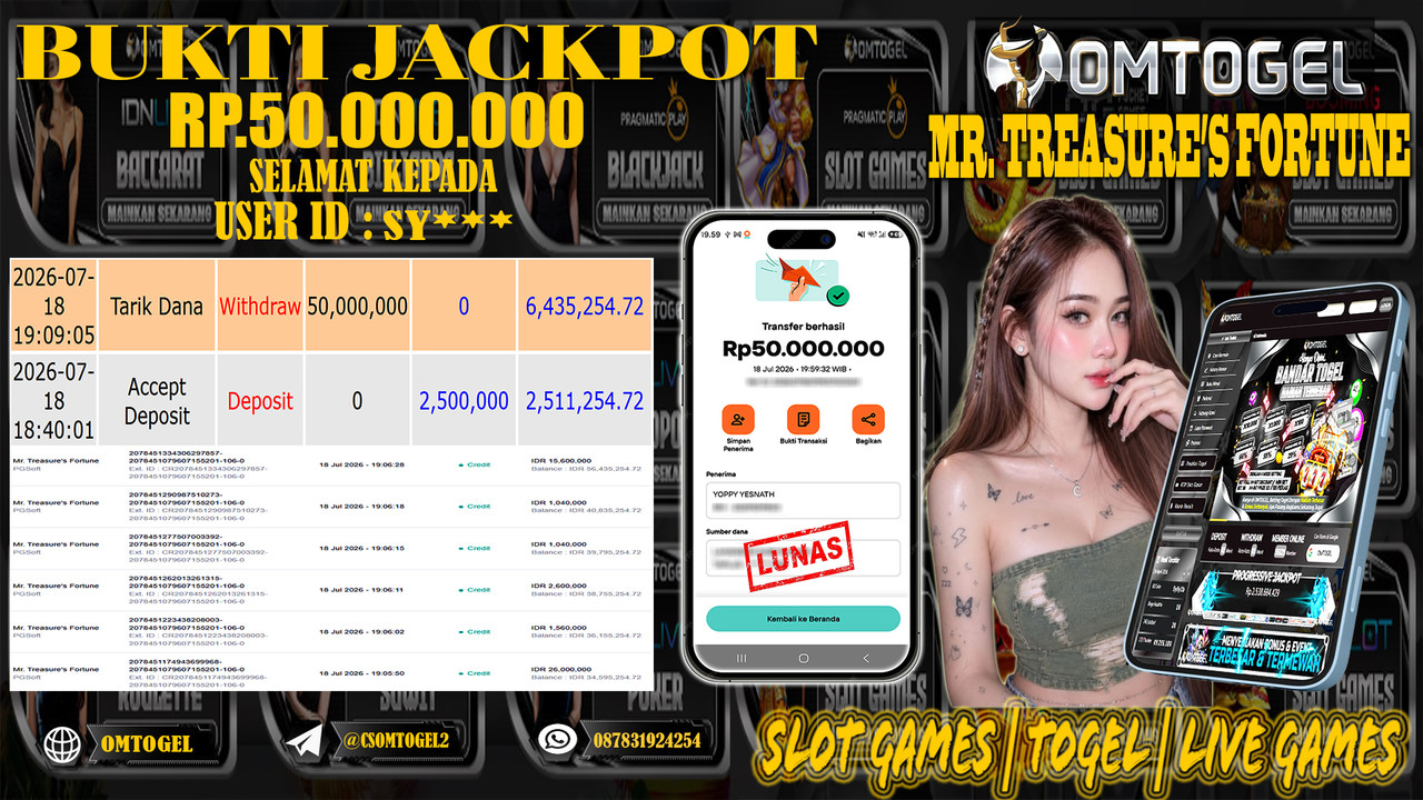 OMTOGEL JACKPOT PG SOFT MR TREASURES FORTUNE Rp.50,000,000,- DIBAYAR LUNAS