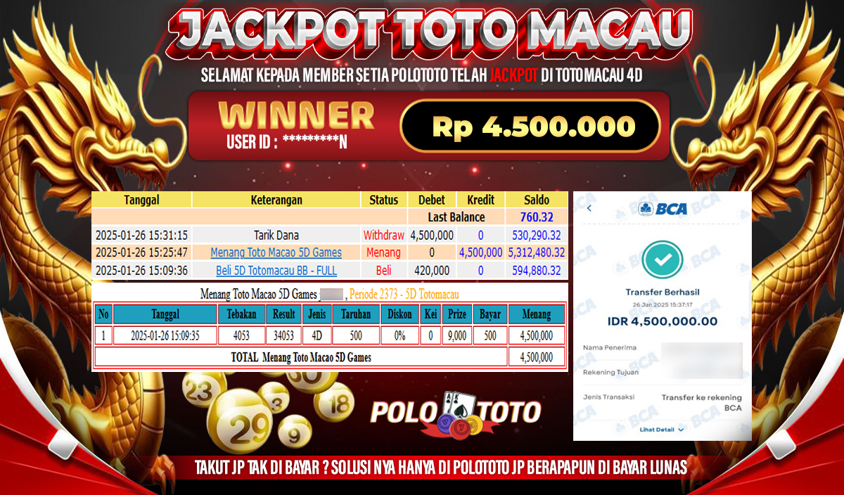 POLOTOTO JACKPOT TOTO MACAU 4D Rp.4,500.000,-