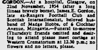 Death Notice - James Eadie Gordon - Glasgow Herald - 24 Nov 1954