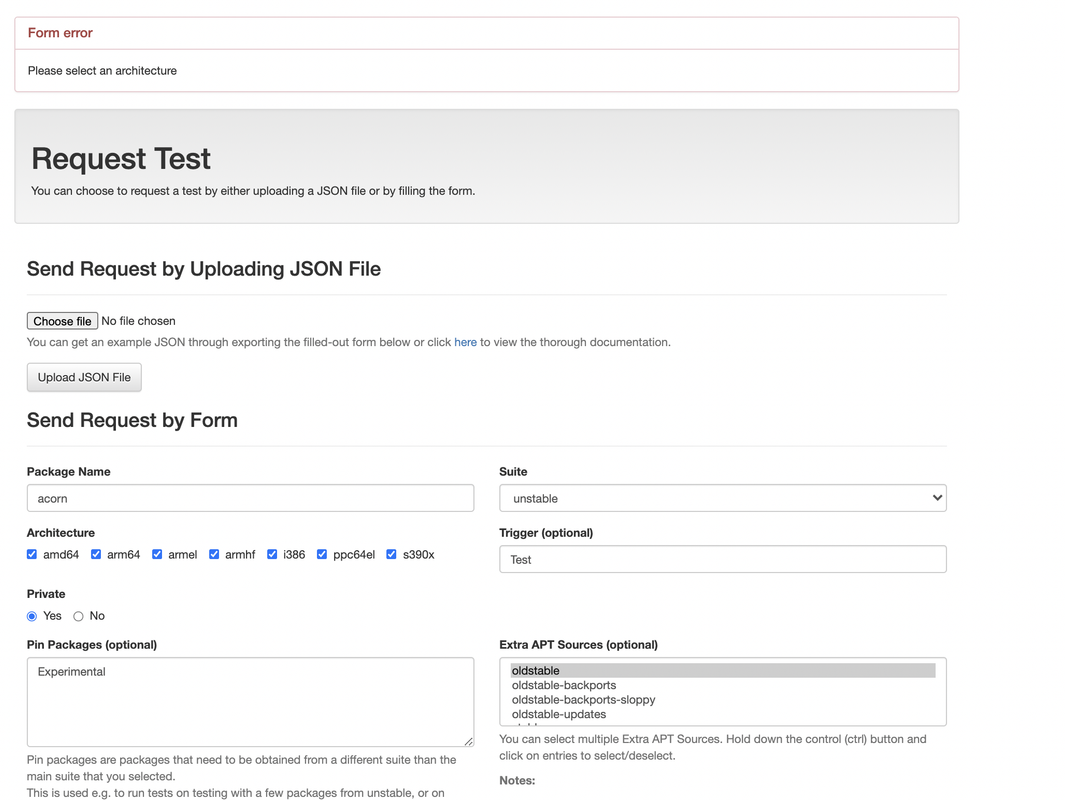 Image of request test page