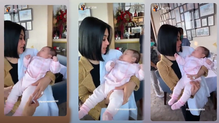 Adu Luwes Syahrini dan Luna Maya gendong bayi
