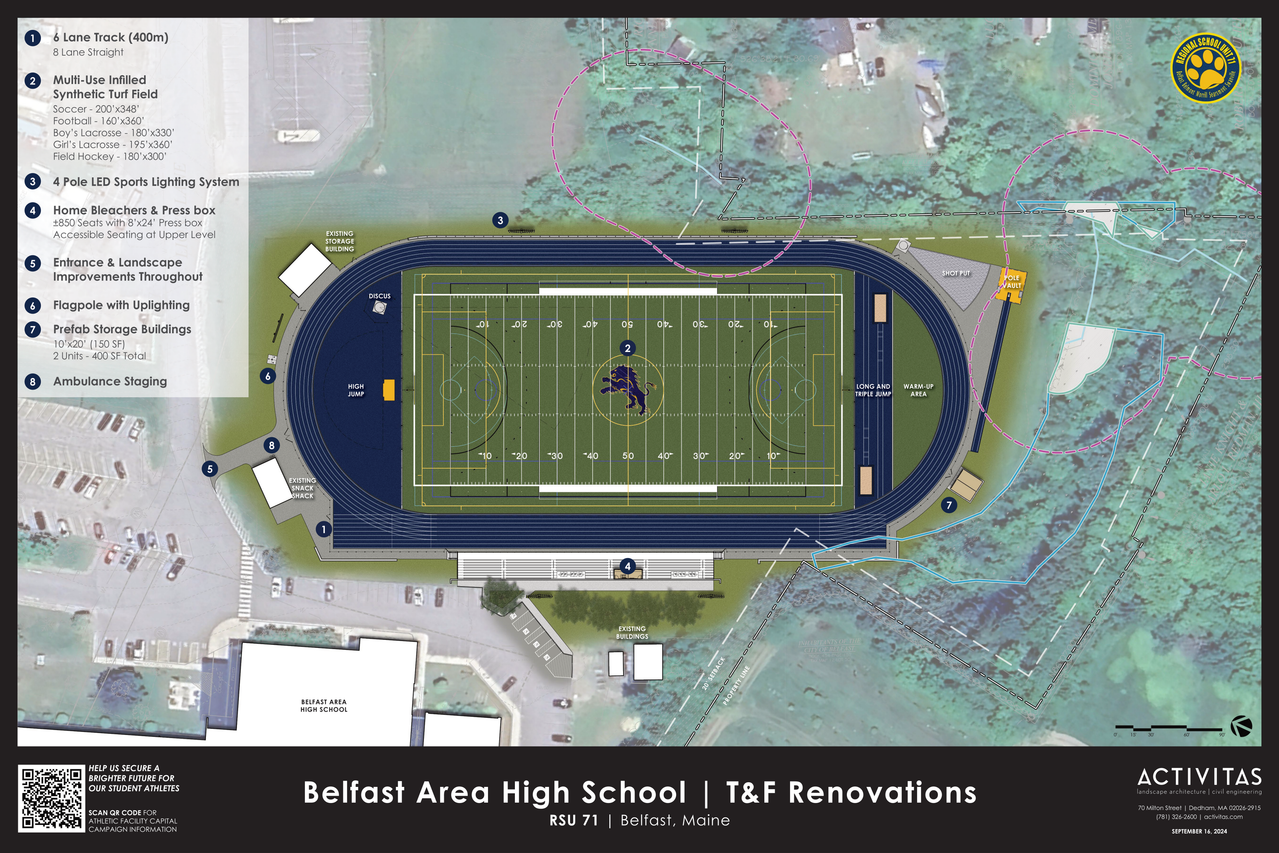 Architectural rendering of the proposed Belfast Area High School track and field facility