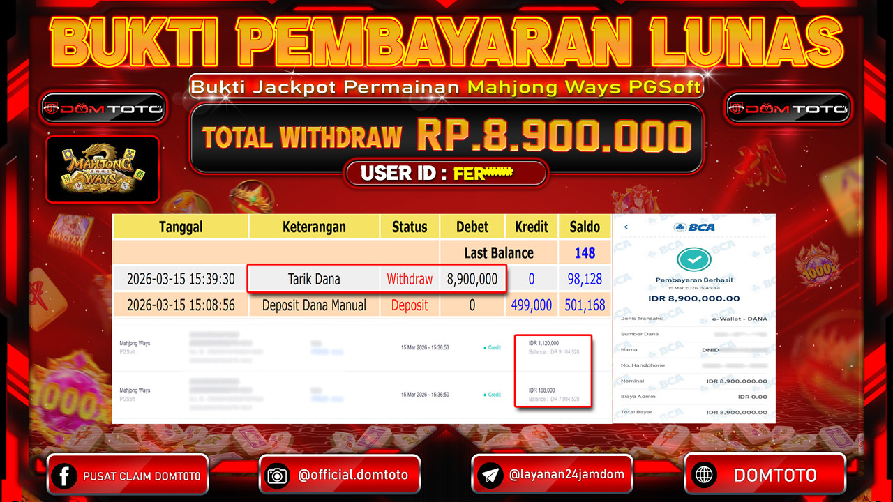 JACKPOT SLOT Mahjong Ways PGSoft 15 MARET 2026
