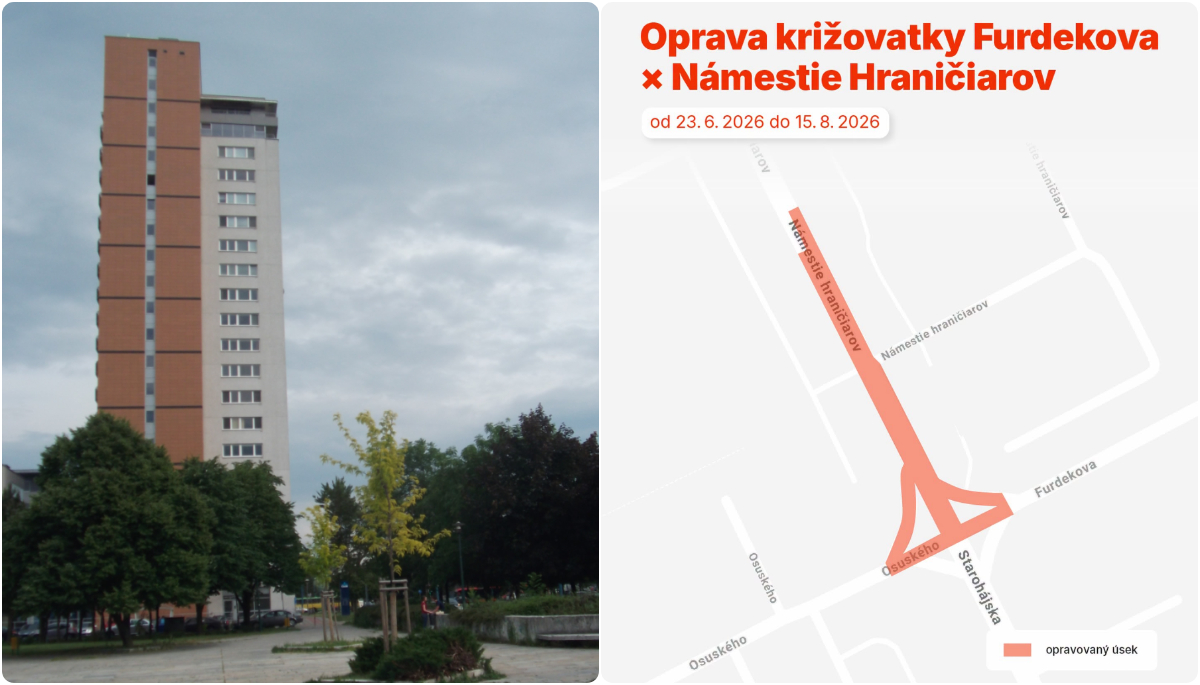 Križovatka Námestia hraničiarov, Furdekovej, Starohájskej a Osuského na mape.