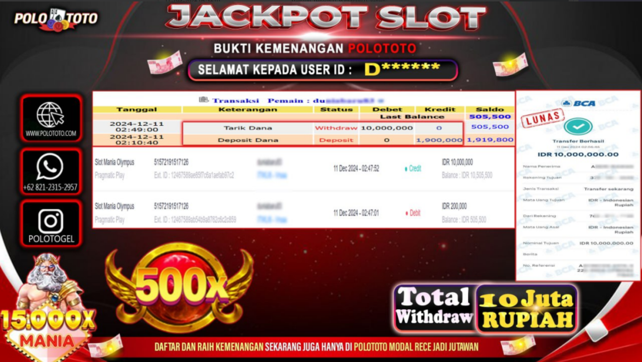 POLOTOTO JACKPOT SLOT MANIA OLYMPUS Rp.10,000.000,-