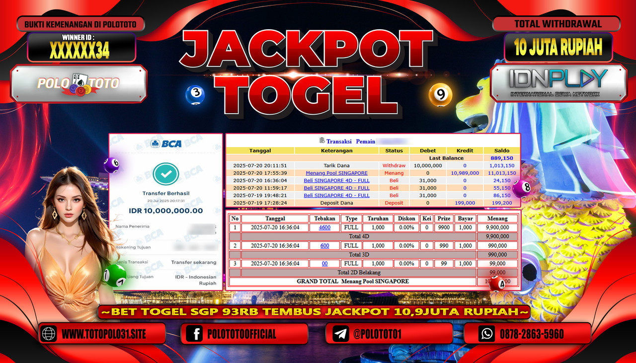 POLOTOTO JACKPOT TOGEL SINGAPORE POOLS Rp.10.000.000,- LUNAS