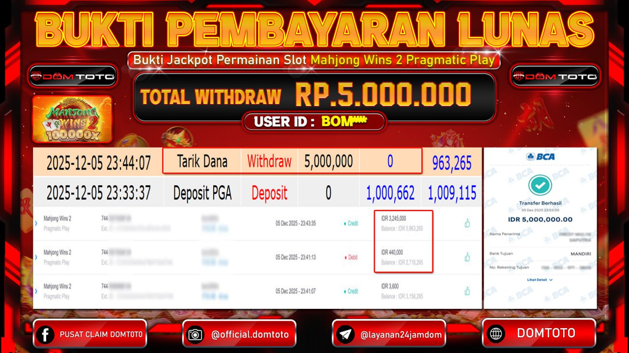JACKPOT SLOT Menang SLOT Mahjong Wins 2 Pragmatic Play 05  DECEMBER 2025
