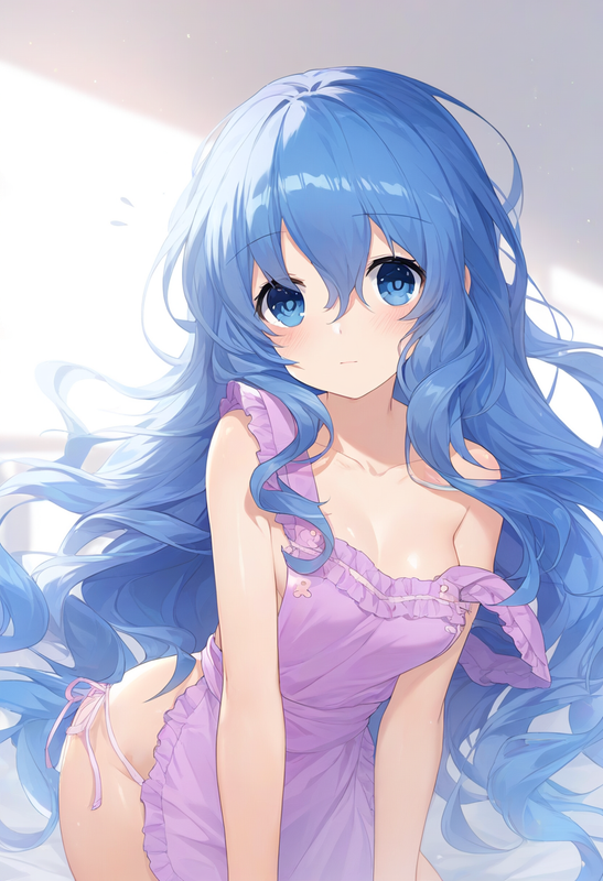 1girl, yoshino (date a live), nearly naked apron, underwear, blue hair, blue eye s-3095913193