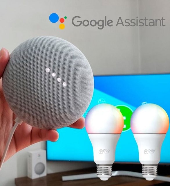 Kit Nest Mini 2ª geração Smart Speaker – com Google Assistente + 2 Lâmpadas Inteligentes