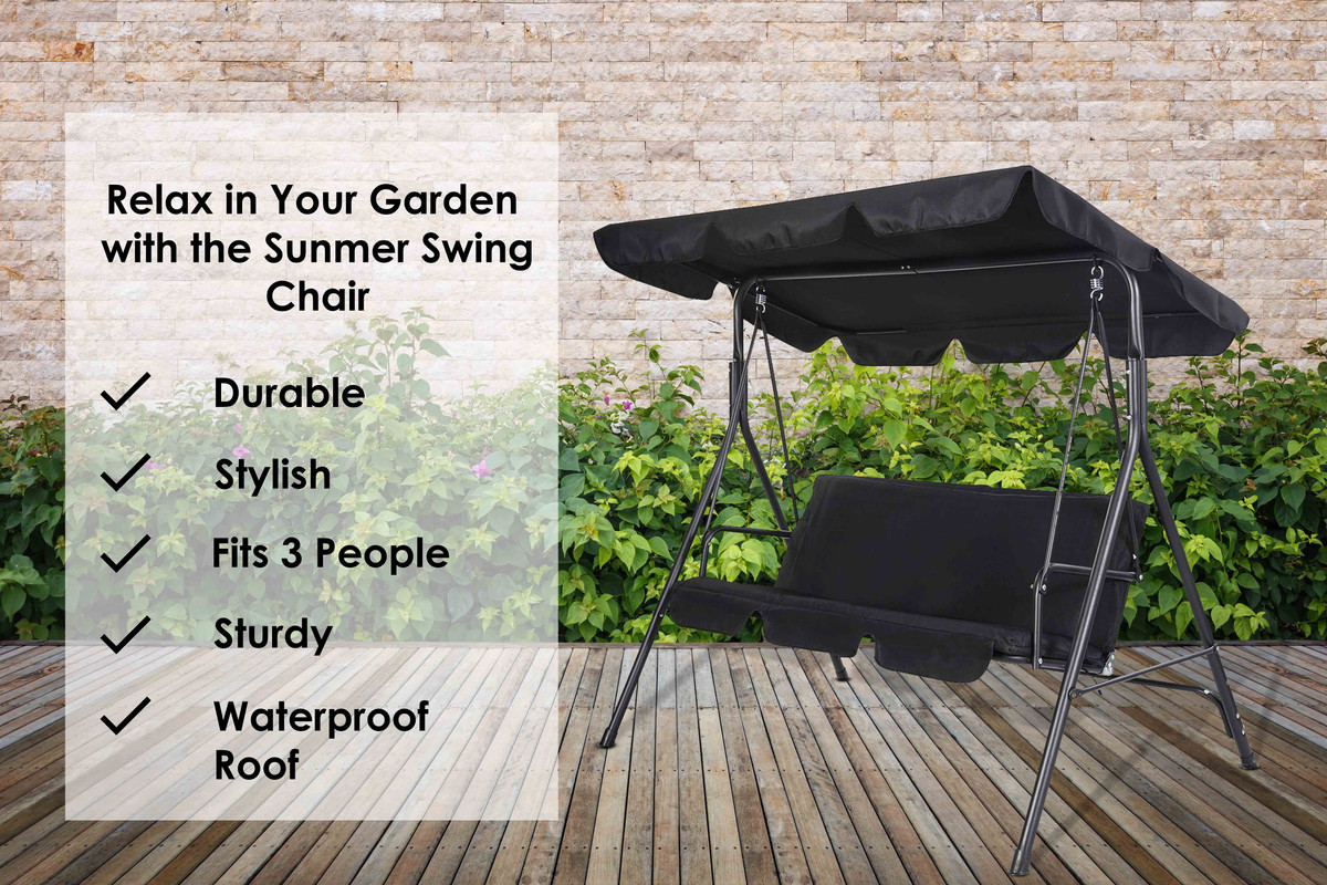 SUNMER 3 Seater Garden Swing Chair Heavy Duty Bench With Detachable Canopy  | eBay