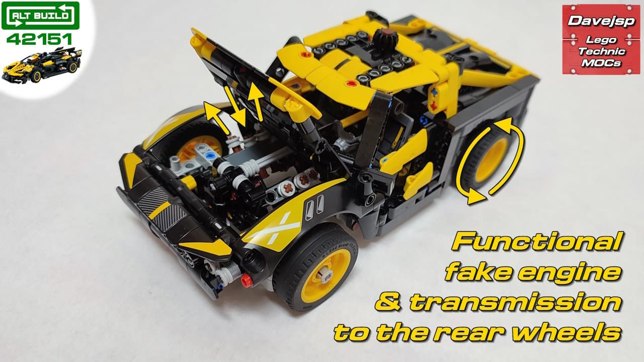 Lego Technic set 42151 Bugatti Bolide reimagined as a stadium truck MOC with a functional engine